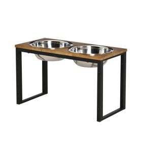 Elevated Dog Bowls Stand with 2 Stainless Steel Bowls (Color: Yellow and Black Polka Dot Ruffle: Natural, Type: Pet Supplies)
