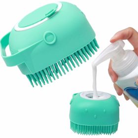 Pet Dog Shampoo Massager Brush Cat Massage Comb Grooming Scrubber Shower Brush For Bathing Short Hair Soft Silicone Brushes (Color: Yellow and Black Polka Dot Ruffle: Blue)