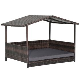 Outdoor Wicker Dog House with Weatherproof Roof (Color: Yellow and Black Polka Dot Ruffle: Gray)