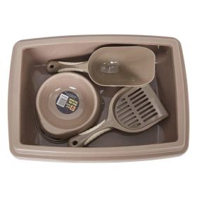 Pet Supplies Set Cat Kitten Dog Litter with Feeder Bowl and Litter Scoop (Color: Yellow and Black Polka Dot Ruffle: Brown, Type: Pet Supplies)