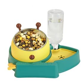 Elevated Tilted Food and Water Bowl Set, Raised Bowl with Automatic Water Dispenser Bottle for Cats and Small Dogs Kitten Puppy (Color: Yellow and Black Polka Dot Ruffle: Forest Green)