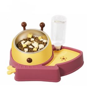 Elevated Tilted Food and Water Bowl Set, Raised Bowl with Automatic Water Dispenser Bottle for Cats and Small Dogs Kitten Puppy (Color: Yellow and Black Polka Dot Ruffle: Raspberry)