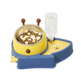 Elevated Tilted Food and Water Bowl Set, Raised Bowl with Automatic Water Dispenser Bottle for Cats and Small Dogs Kitten Puppy (Color: Yellow and Black Polka Dot Ruffle: Navy)