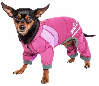 Dog Helios 'Namastail' Lightweight 4-Way Stretch Breathable Full Bodied Performance Yoga Dog Hoodie Tracksuit (Color: Yellow and Black Polka Dot Ruffle: Pink, size: X-Large)