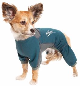 Dog Helios 'Rufflex' Mediumweight 4-Way-Stretch Breathable Full Bodied Performance Dog Warmup Track Suit (Color: Yellow and Black Polka Dot Ruffle: Blue, size: large)