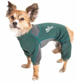 Dog Helios 'Rufflex' Mediumweight 4-Way-Stretch Breathable Full Bodied Performance Dog Warmup Track Suit (Color: Yellow and Black Polka Dot Ruffle: Green, size: X-Small)