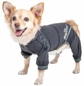 Dog Helios 'Namastail' Lightweight 4-Way Stretch Breathable Full Bodied Performance Yoga Dog Hoodie Tracksuit (Color: Yellow and Black Polka Dot Ruffle: Black, size: medium)