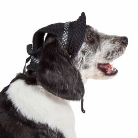 Pet Life 'Sea Spot Sun' Uv Protectant Adjustable Fashion Mesh Brimmed Dog Hat Cap (Color: Yellow and Black Polka Dot Ruffle: Black, size: large)