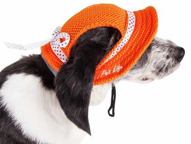 Pet Life 'Sea Spot Sun' Uv Protectant Adjustable Fashion Mesh Brimmed Dog Hat Cap (Color: Yellow and Black Polka Dot Ruffle: Orange, size: medium)