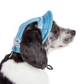 Pet Life 'Sea Spot Sun' Uv Protectant Adjustable Fashion Mesh Brimmed Dog Hat Cap (Color: Yellow and Black Polka Dot Ruffle: Blue, size: medium)