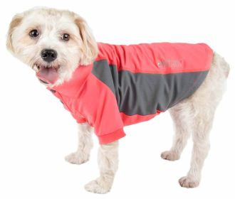 Pet Life Active 'Barko Pawlo' Relax-Stretch Wick-Proof Performance Dog Polo T-Shirt (Color: Yellow and Black Polka Dot Ruffle: Red, size: X-Small)