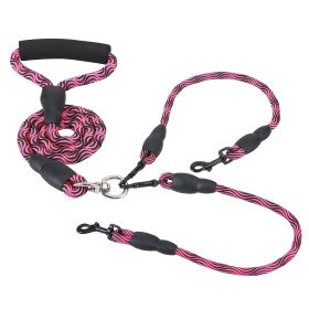 Double Dogs Leash No-Tangle Dogs Lead Reflective Dogs Walking Leash w/ Swivel Coupler Padded Handle (Color: Yellow and Black Polka Dot Ruffle: RoseRed)