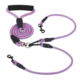 Double Dogs Leash No-Tangle Dogs Lead Reflective Dogs Walking Leash w/ Swivel Coupler Padded Handle (Color: Yellow and Black Polka Dot Ruffle: Pink)