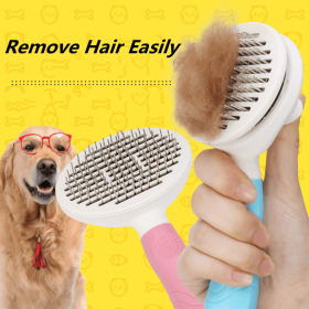Pets Comb Dogs And Cats Beauty Styling Cleaning Automatic Hair Removal Comb (Color: Yellow and Black Polka Dot Ruffle: Blue)