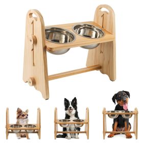 Elevated Dog Bowls for Medium Large Sized Dogs, Adjustable Heights Raised Dog Feeder Bowl with Stand for Food & Water (Color: Yellow and Black Polka Dot Ruffle: Wood)