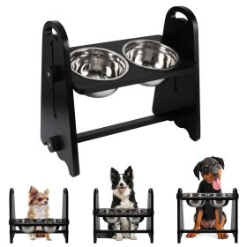 Elevated Dog Bowls for Medium Large Sized Dogs, Adjustable Heights Raised Dog Feeder Bowl with Stand for Food & Water (Color: Yellow and Black Polka Dot Ruffle: Black)
