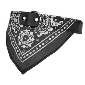 Adjustable Bandana Leather Pet Collar Triangle Scarf (Color: Yellow and Black Polka Dot Ruffle: Black, size: L)
