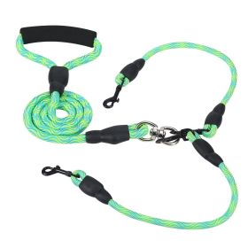 Double Dogs Leash No-Tangle Dogs Lead Reflective Dogs Walking Leash w/ Swivel Coupler Padded Handle (Color: Yellow and Black Polka Dot Ruffle: Green)