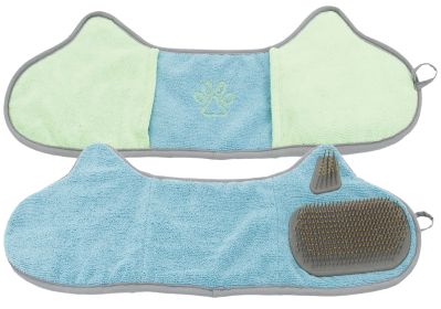 Pet Life 'Bryer' 2-in-1 Hand-Inserted Microfiber Pet Grooming Towel and Brush (Color: Yellow and Black Polka Dot Ruffle: Blue / Aqua)