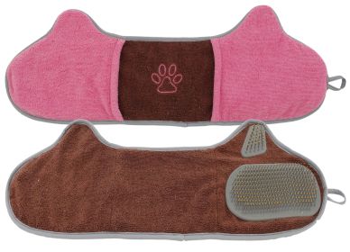 Pet Life 'Bryer' 2-in-1 Hand-Inserted Microfiber Pet Grooming Towel and Brush (Color: Yellow and Black Polka Dot Ruffle: Brown / Pink)