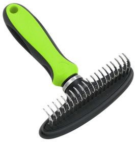 Pet Life Flex Series Undercoat Dematter Grooming Pet Rake (Color: Yellow and Black Polka Dot Ruffle: Green)