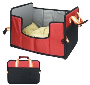 Pet Life 'Travel-Nest' Folding Travel Cat and Dog Bed (Color: Yellow and Black Polka Dot Ruffle: Red, size: small)
