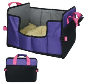 Pet Life 'Travel-Nest' Folding Travel Cat and Dog Bed (Color: Yellow and Black Polka Dot Ruffle: Purple, size: small)