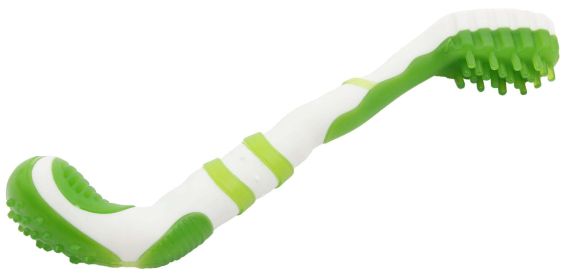 Pet Life 'Denta-Brush' TPR Durable Tooth Brush and Dog Toy (Color: Yellow and Black Polka Dot Ruffle: Green)