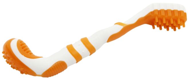 Pet Life 'Denta-Brush' TPR Durable Tooth Brush and Dog Toy (Color: Yellow and Black Polka Dot Ruffle: Orange)