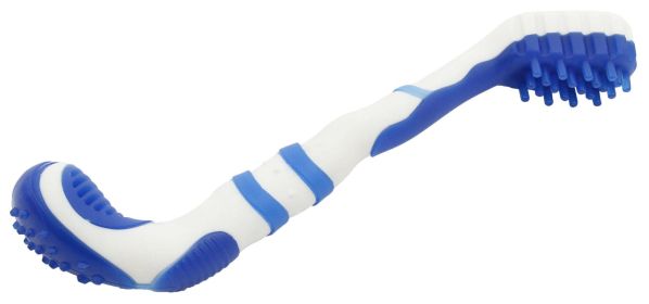 Pet Life 'Denta-Brush' TPR Durable Tooth Brush and Dog Toy (Color: Yellow and Black Polka Dot Ruffle: Blue)