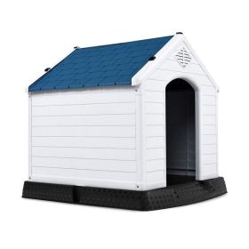 Indoor & Outdoor Waterproof Plastic Pet Puppy House (Color: Yellow and Black Polka Dot Ruffle: White & Blue, size: 28''H)
