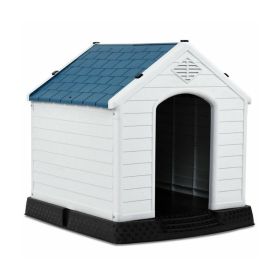 Indoor & Outdoor Waterproof Plastic Pet Puppy House (Color: Yellow and Black Polka Dot Ruffle: White & Blue, size: 32''H)
