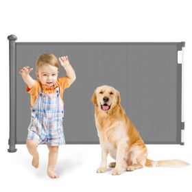 Retractable Baby Security Gate Door 58.3in Extra Wide Stair Gate for Toddlers Dogs Baby Gate with Punch Kit Punch-free Kit for Doorway Hallway Indoor (Color: Yellow and Black Polka Dot Ruffle: Grey)