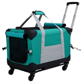 Pet Rolling Carrier with Wheels Pet Travel Carrier Transport Box Dog Strollers for Small Dogs/Cats Up to 28 LBS (Color: Yellow and Black Polka Dot Ruffle: Green)