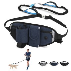 Hands Free Dog Leash with Waist Bag for Walking Small Medium Large Dogs;  Reflective Bungee Leash with Car Seatbelt Buckle and Dual Padded Handles;  A (Leash: 1 dog, Color: Yellow and Black Polka Dot Ruffle: Blue)