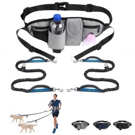 Hands Free Dog Leash with Waist Bag for Walking Small Medium Large Dogs;  Reflective Bungee Leash with Car Seatbelt Buckle and Dual Padded Handles;  A (Leash: 2 dogs, Color: Yellow and Black Polka Dot Ruffle: Grey)