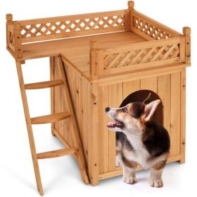 New Style Wood Pet House With Roof Balcony and Bed Shelter (Color: Yellow and Black Polka Dot Ruffle: Brown, Type: Pets)