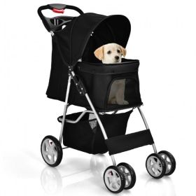 Simple Desight Foldable 4-Wheel Pet Stroller With Storage Basket (Color: Yellow and Black Polka Dot Ruffle: Black, Type: Pets)