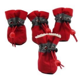 Dog Boots 4 PCS Set (Color: Yellow and Black Polka Dot Ruffle: Red, size: medium)