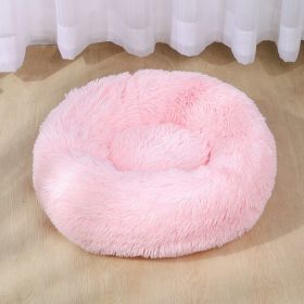 Dog Bed Super Soft Washable Long Plush Pet Kennel Deep Sleep Dog House Velvet Mats Sofa For Dog Basket Pet Cat Bed (Color: Yellow and Black Polka Dot Ruffle: Pink, size: 50cm)
