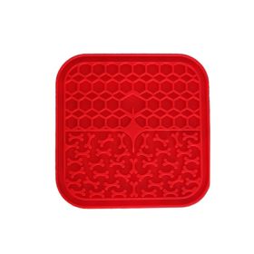 Silicone Dog Licking Pad Slow Food Plate (Color: Yellow and Black Polka Dot Ruffle: Red)