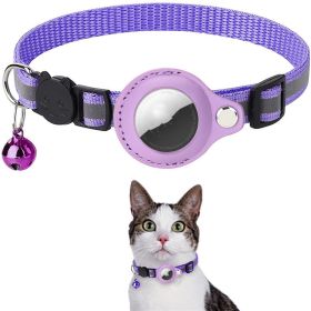 Reflective Collar Waterproof Holder Case For Airtag Air Tag Airtags Protective Cover Cat Dog Kitten Puppy Nylon Collar (Color: Yellow and Black Polka Dot Ruffle: Purple)