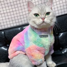 Cat Autumn And Winter Clothes And Coat Thickened (Option: Rainbow Color Furry Coat-L)