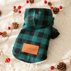 Pet Dog Classic Plaid Hooded Cotton-padded Coat (Option: Ti'an Green Plaid-XXL)