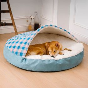 Plush Dog Nest Cat Bed Plush Dog Universal (Option: Blue And White Plaid-L)