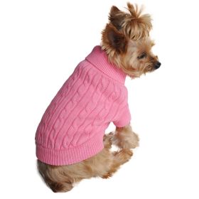 Dog Cable Knit 100% Cotton Sweater       Candy Pink (size: small)