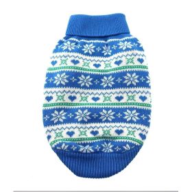 Dog Cable Knit 100% Cotton Sweater  Snowflakes and Hearts Blue (size: large)