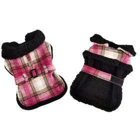 Sherpa-Lined Dog Harness Coat - Hot Pink & Tan Plaid (size: XX-Large)