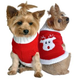 Dog Cable Knit 100% Cotton Sweater     Red Rudolph Holiday (size: X-Small)