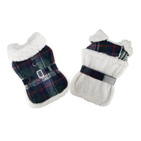 Sherpa-Lined Dog Harness Coat - Blue & Green Plaid (size: large)